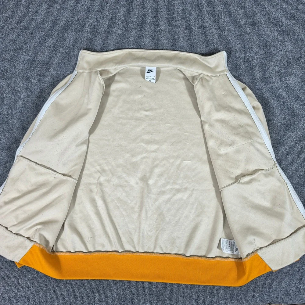 Y2K Nike Mens Track Jacket XL Beige Orange Colorblock Full Zip Mock Neck Flaw